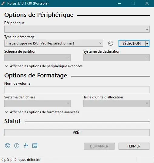 Interface de Rufus