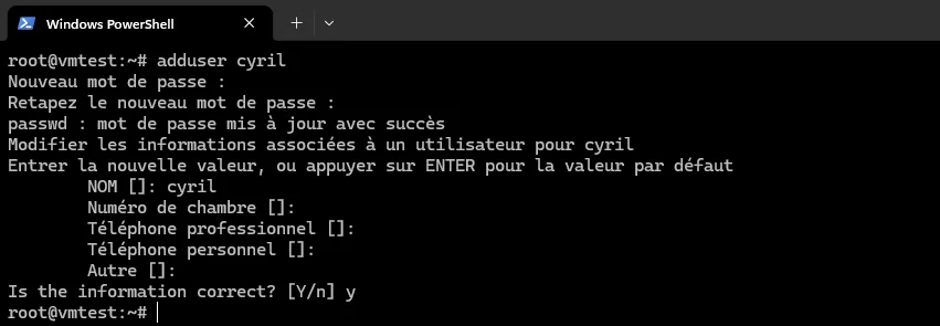 Création d'un utilisateur avec adduser